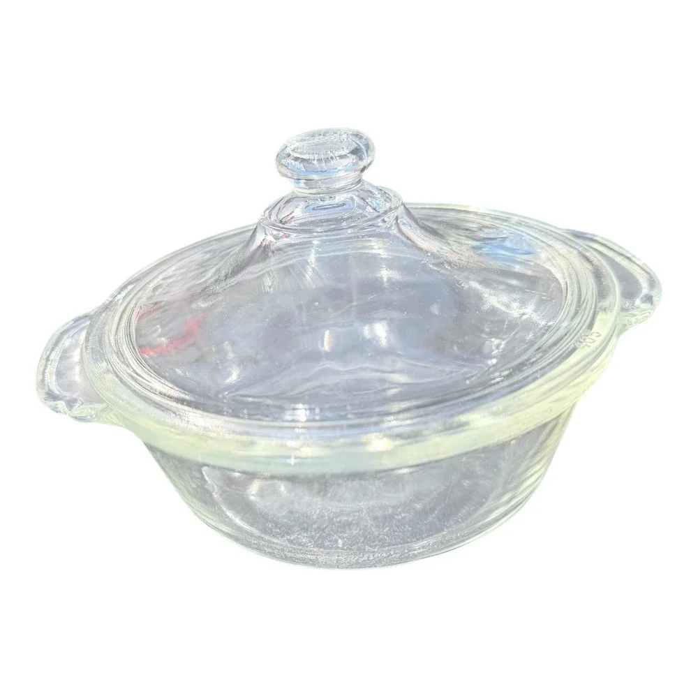 Fire King Casserole Dish 1 PT Clear Glass Round Lidded 405 USA VTG Kitchenware